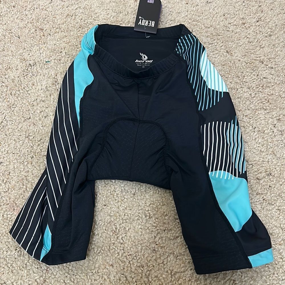 New Women’s Beroy Cycling Shorts Bike Quick Dry Padded Black Aqua White ~ Small